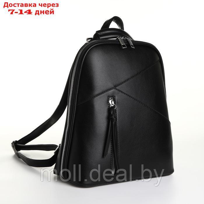 Рюкзак городской из искусственной кожи на молнии, цвет чёрный - фото 1 - id-p226887110