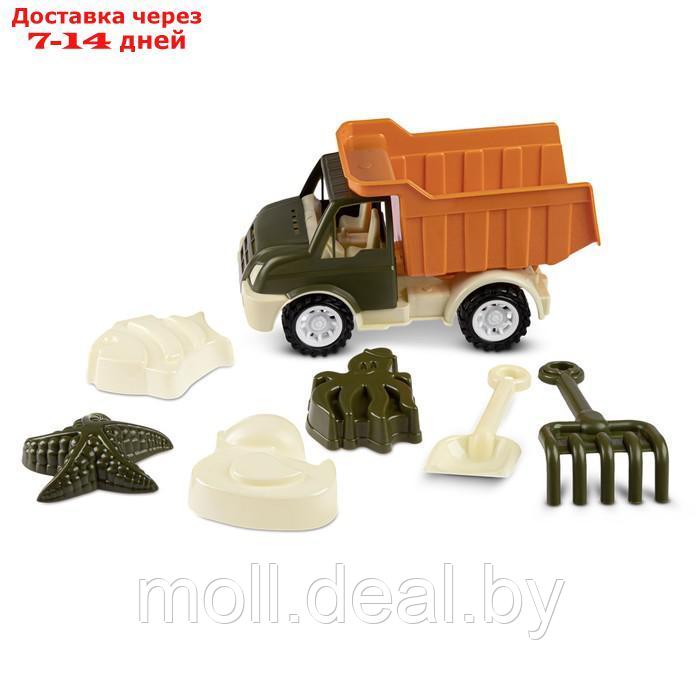 Песочный набор с грузовиком хаки-коричневый(лопатка и грабли 19см, 4 формочки) JB5300672 - фото 1 - id-p226885234