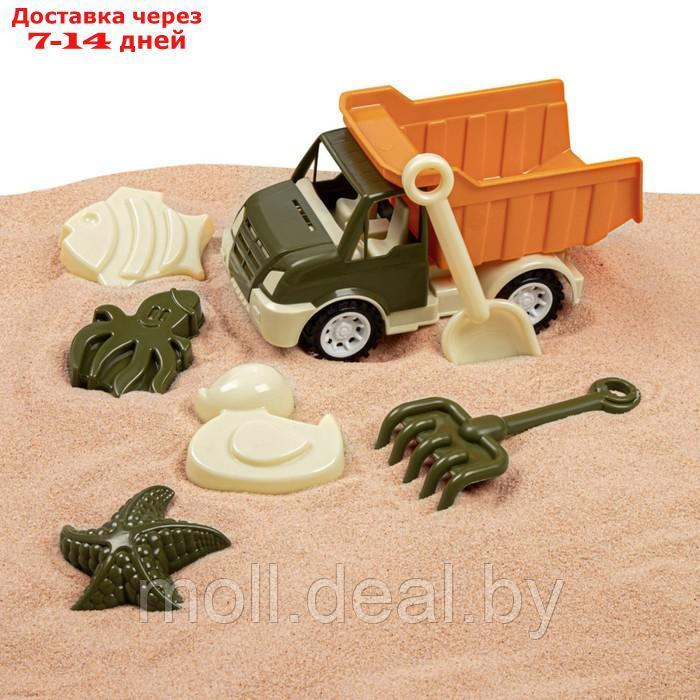 Песочный набор с грузовиком хаки-коричневый(лопатка и грабли 19см, 4 формочки) JB5300672 - фото 8 - id-p226885234