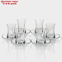 Набор стеклянный чайный Lav "Дзен", 12 предметов: стаканы 155 мл (6 шт), блюдца d=14 см (6 шт)