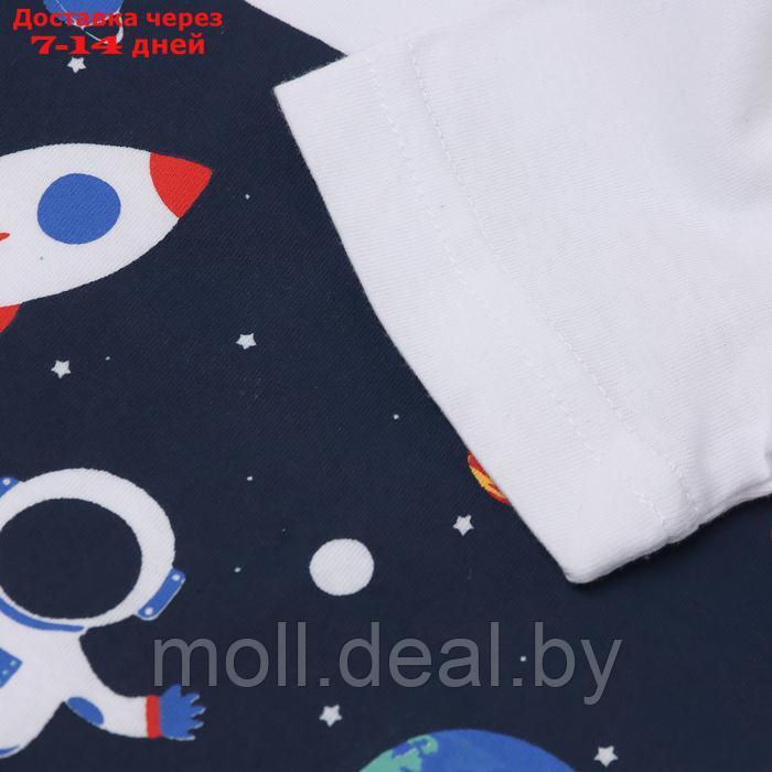 Комплект для мальчика (футболка/шорты) "Астронавт на луне", цвет белый/синий, рост 134-140 - фото 3 - id-p227083470