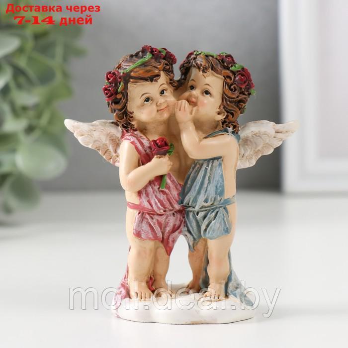 Сувенир полистоун "Два ангела в веночках с розами секретничают" 9х8,5х3,5 см - фото 1 - id-p227081482