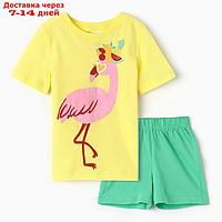 Комплект для девочки (футболка/шорты), цвет желтый/св.зелёный, рост 110-116