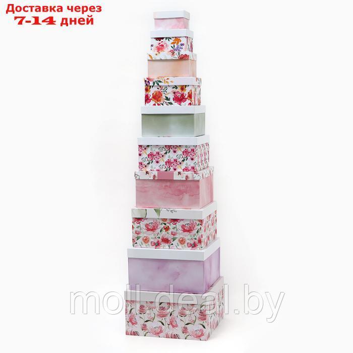 Набор коробок 10 в 1, упаковка подарочная, "Цветы", 10.2 х 10.2 х 6 28.2 х 28.2 х 15 см - фото 5 - id-p227075557