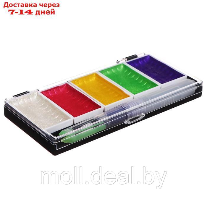 Краски акварельные перламутровые 5 цветов + кисть в пластиковой коробке JG-5 - фото 3 - id-p227079520