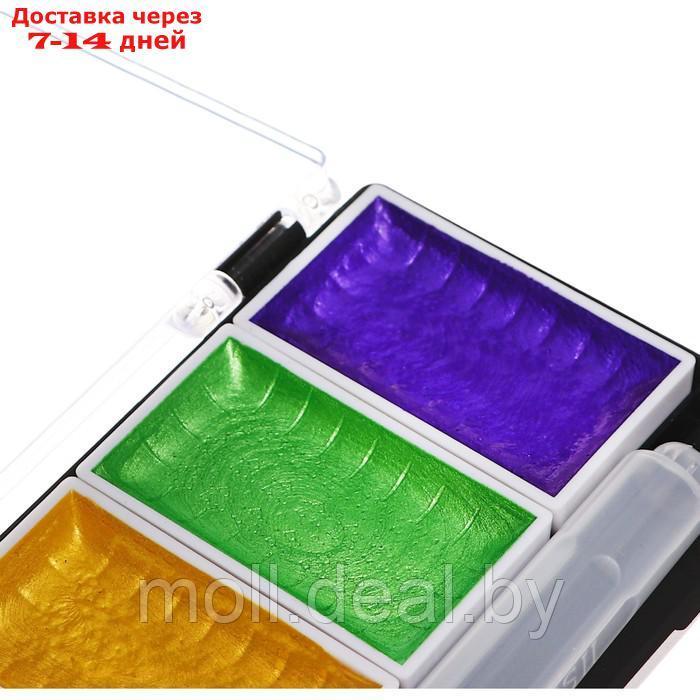 Краски акварельные перламутровые 5 цветов + кисть в пластиковой коробке JG-5 - фото 6 - id-p227079520