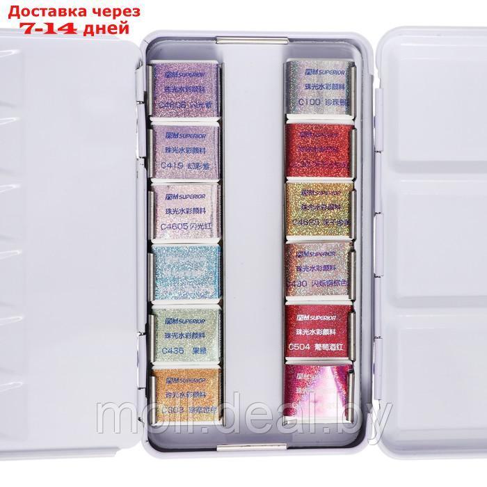 Краски акварельные перламутровые 12 цветов металлической коробке CG2019-12 - фото 2 - id-p227079521