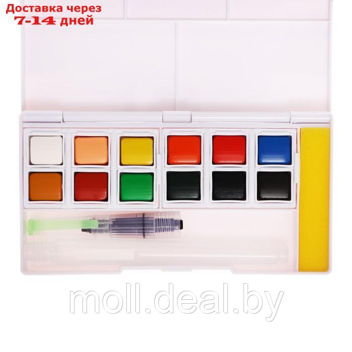 Краски акварельные 12 цветов + 1 кисть в пластиковой коробке GTS-12 - фото 4 - id-p227079522