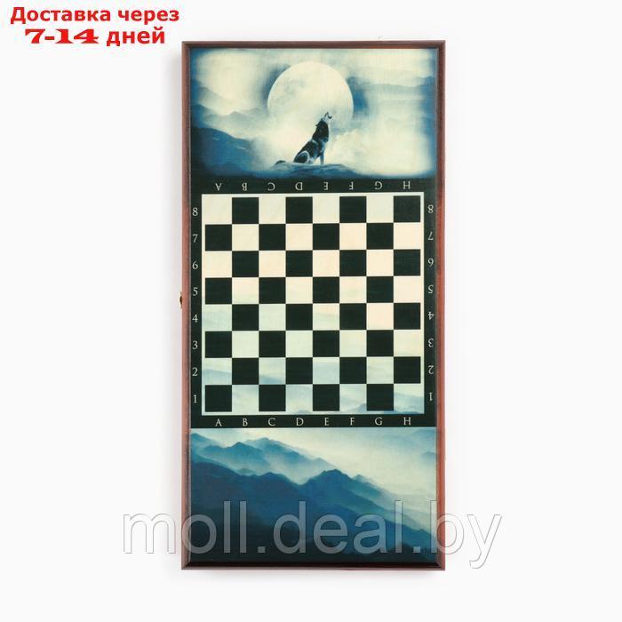 Нарды "Волк" деревянная доска 40 х 40 см, с полем для игры в шашки - фото 2 - id-p227075565