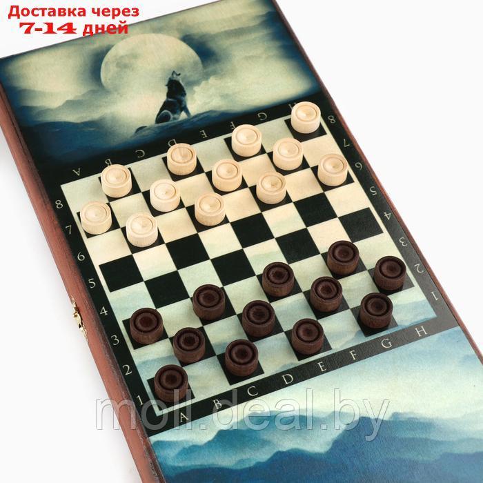 Нарды "Волк" деревянная доска 40 х 40 см, с полем для игры в шашки - фото 4 - id-p227075565
