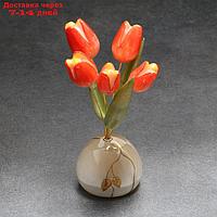 Сувенир "Тюльпаны в вазе" (5 цв.) круглая, селенит, малая (красные)