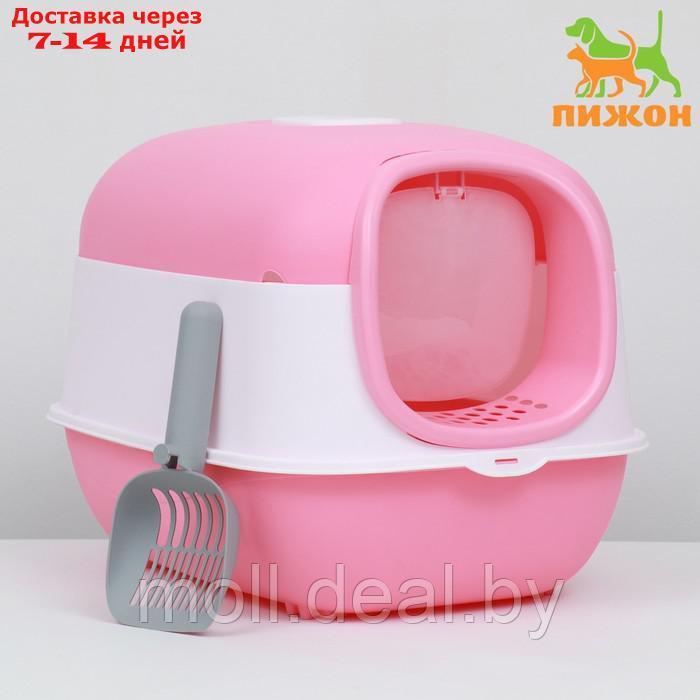Туалет закрытый с откидным верхом, совком и угольным фильтром 40 х 56 х 39 см, розовый - фото 1 - id-p226888254