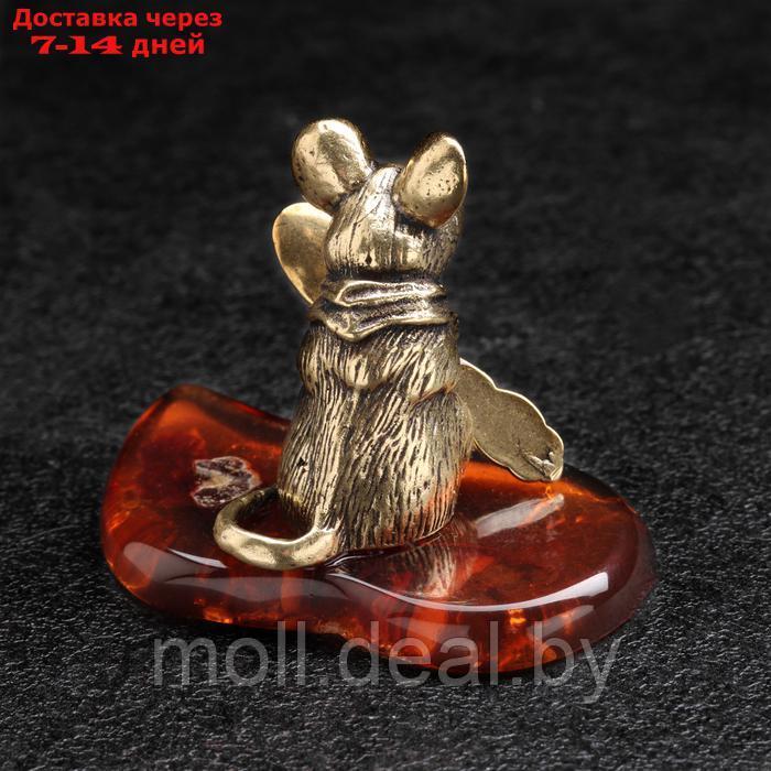 Сувенир "Мышка с ложкой загребушкой", латунь, янтарь - фото 2 - id-p227080527