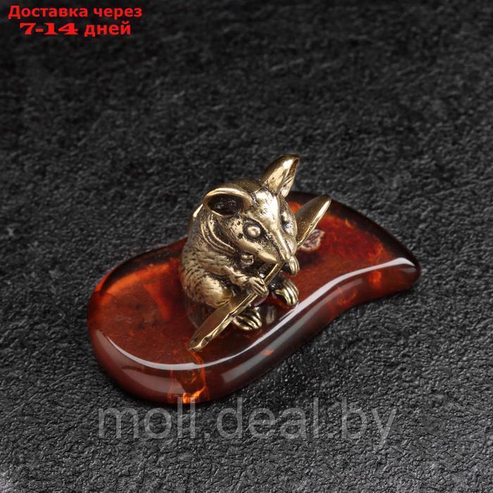 Сувенир "Мышка с ложкой загребушкой", латунь, янтарь - фото 4 - id-p227080527