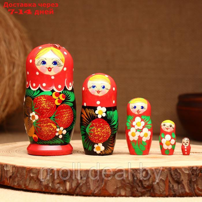 Матрёшка 5-кукольная "Праздничная красная" с божьей коровкой, 10-11 см - фото 1 - id-p227090469