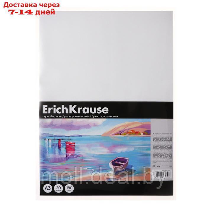Бумага для акварели А3, 20 листов, блок 180 г/м², ErichKrause "Art Spirit", 100% белизна, в пластиковой папке