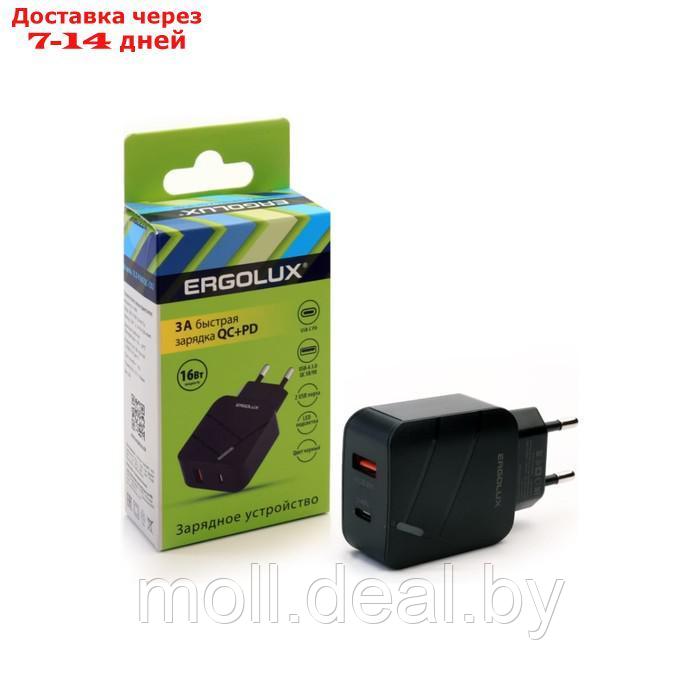 Сетевое зарядное устройство ERGOLUX ELX-РA01QC-C01, USB/USB-C, 3A, быстрая зарядка, черное - фото 2 - id-p227086495