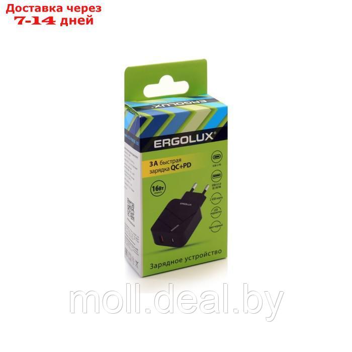 Сетевое зарядное устройство ERGOLUX ELX-РA01QC-C01, USB/USB-C, 3A, быстрая зарядка, черное - фото 3 - id-p227086495