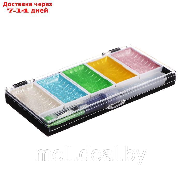 Краски акварельные перламутровые 5 цветов + кисть в пластиковой коробке PG-5 - фото 3 - id-p227079544