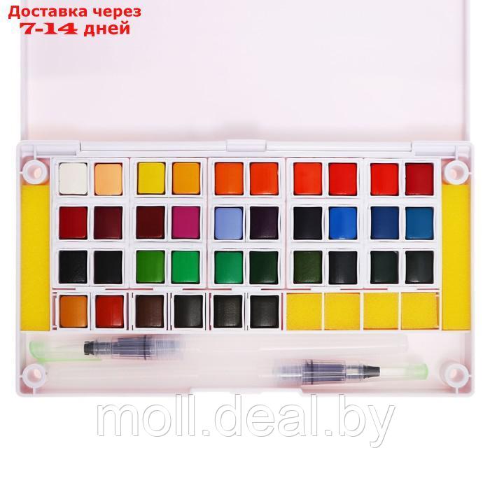 Краски акварельные 36 цветов + 2 штуки кисти в пластиковой коробке GTS-36 - фото 5 - id-p227079545