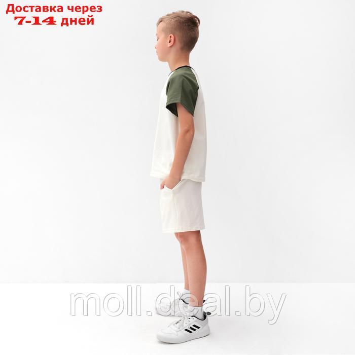 Комплект для мальчика (футболка и шорты) MINAKU, цвет экрю/оливковый, рост 152 см - фото 2 - id-p227090484