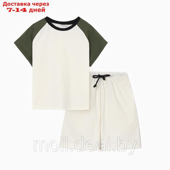 Комплект для мальчика (футболка и шорты) MINAKU, цвет экрю/оливковый, рост 152 см - фото 4 - id-p227090484