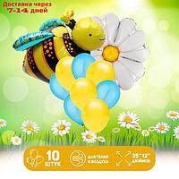 Набор шаров "Пчела с цветком", латекс, фольга, 10 шт.