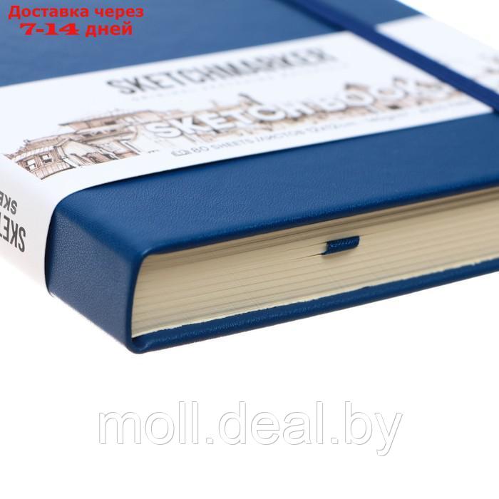 Скетчбук Sketchmarker, 120 х 120 мм, 80 листов, твёрдая обложка из искусственной кожи, синий, блок 140 г/м2 - фото 4 - id-p227102002