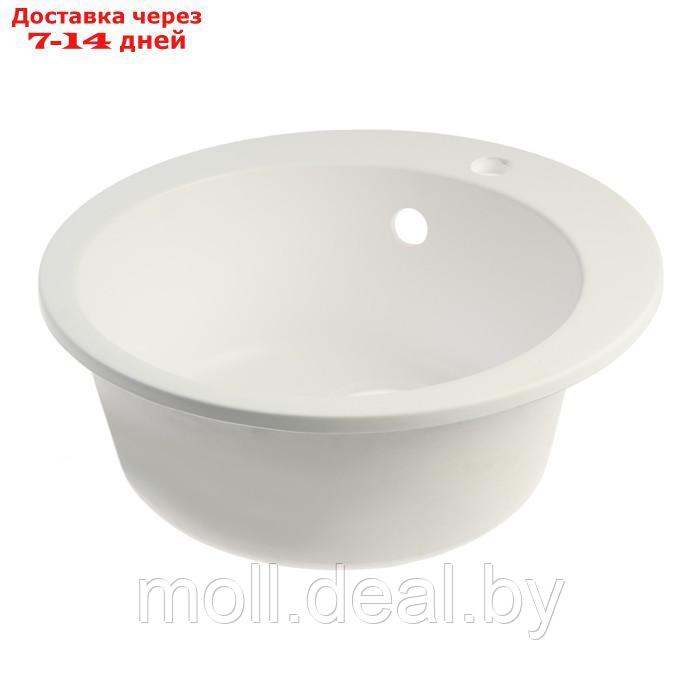 Мойка для кухни из камня ZEIN 30/G31, d=475 мм, круглая, перелив, цвет белый - фото 2 - id-p227093514