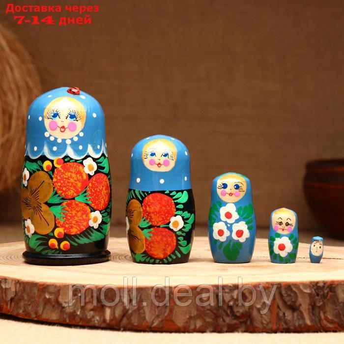 Матрёшка 5-кукольная "Праздничная голубая" с божьей коровкой, 10-11 см - фото 1 - id-p227090508