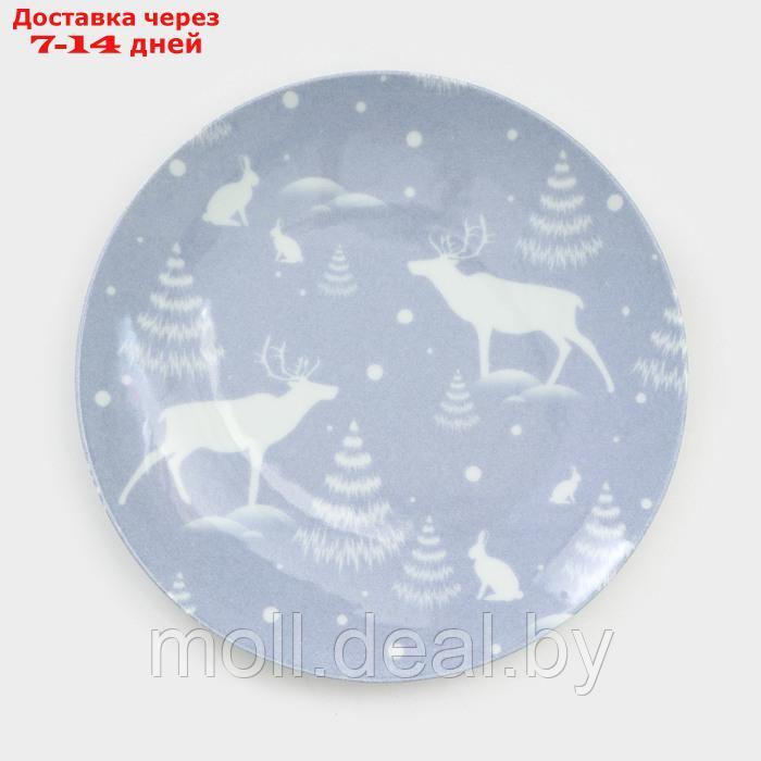 Набор фарфоровых тарелок "Зимний лес", 6 предметов, d=24 см, микс - фото 3 - id-p227093522