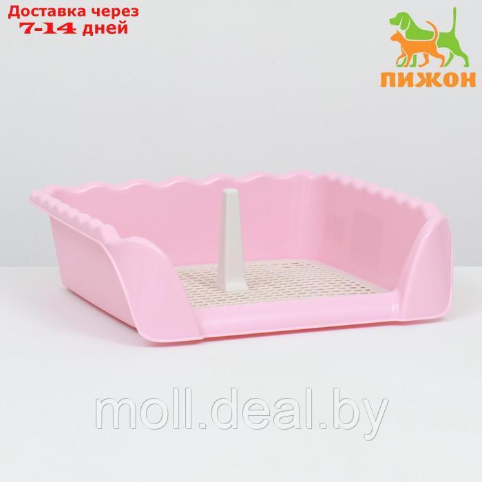 Туалет для собак с высокими бортами и съемной сеткой 38х36х12 см, розовый