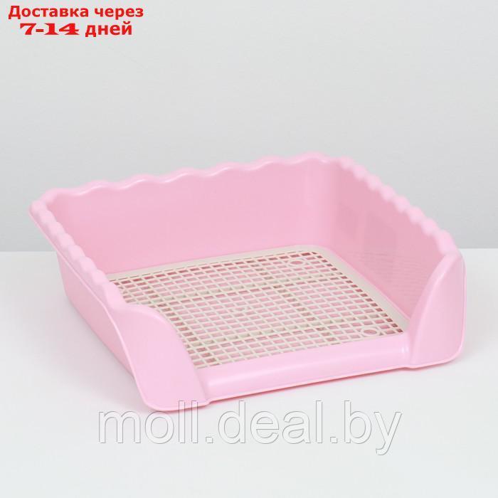 Туалет для собак с высокими бортами и съемной сеткой 38х36х12 см, розовый - фото 3 - id-p226888296