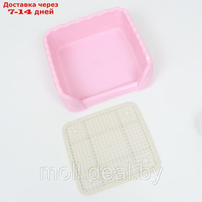 Туалет для собак с высокими бортами и съемной сеткой 38х36х12 см, розовый - фото 5 - id-p226888296