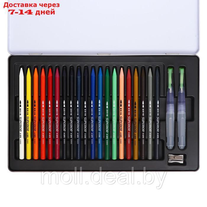 Карандаши акварельные цельнографитные 20 цветов+2 кисти+точилка,в метал коробке WWP-20 - фото 4 - id-p227079577