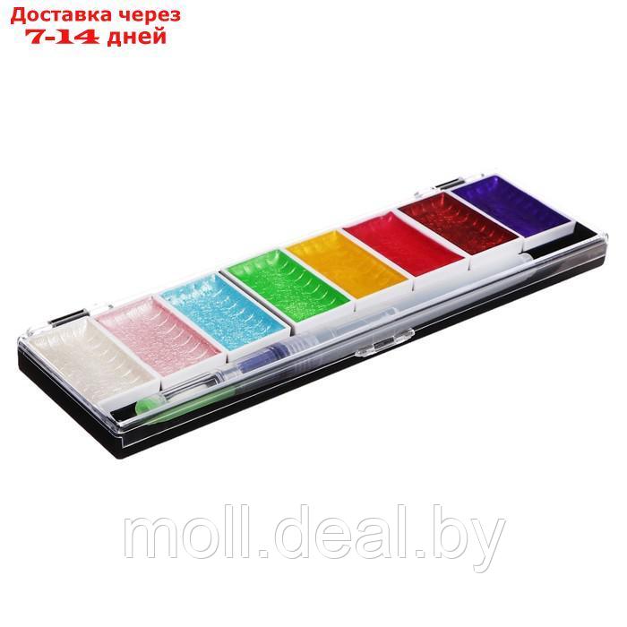 Краски акварельные перламутровые 8 цветов + кисть в пластиковой коробке JG-8 - фото 3 - id-p227079588