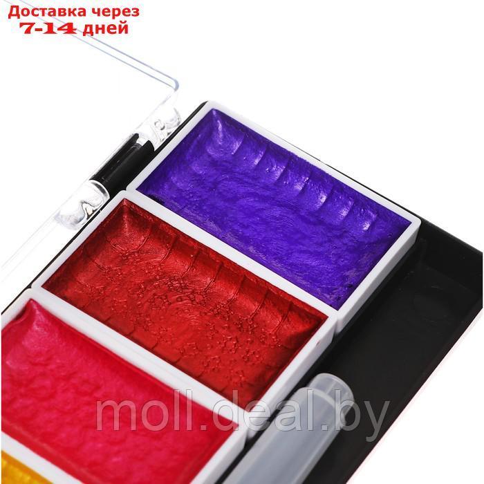 Краски акварельные перламутровые 8 цветов + кисть в пластиковой коробке JG-8 - фото 4 - id-p227079588