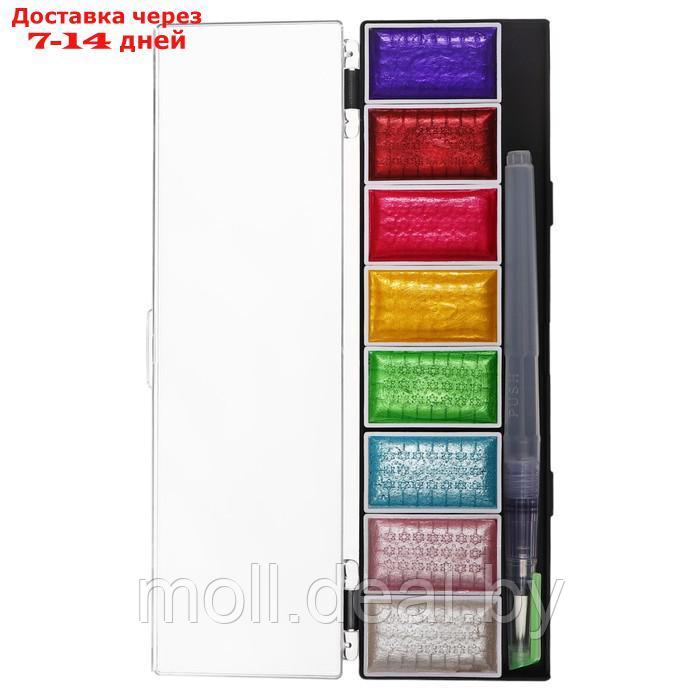 Краски акварельные перламутровые 8 цветов + кисть в пластиковой коробке JG-8 - фото 5 - id-p227079588