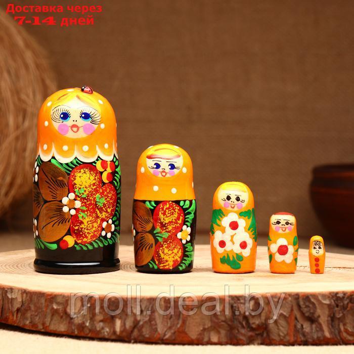 Матрёшка 5-кукольная "Праздничная оранжевая" с божьей коровкой, 10-11 см - фото 1 - id-p227090524