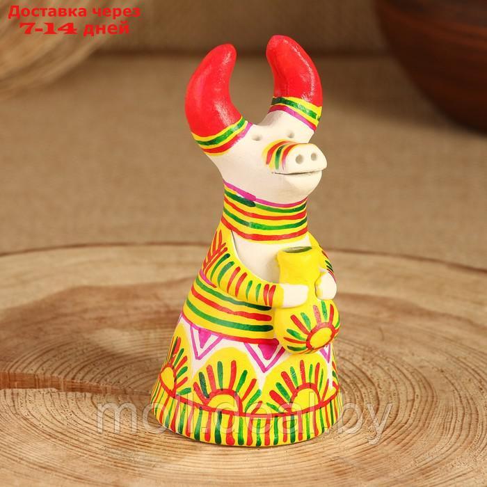 Филимоновская игрушка колокольчик "Корова", 10-12 см - фото 1 - id-p227075623