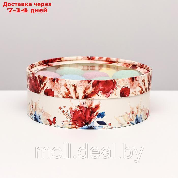 Коробка для макарун тубус с окном "Цветы", красно-синий, 20 х 6 см - фото 1 - id-p227075630