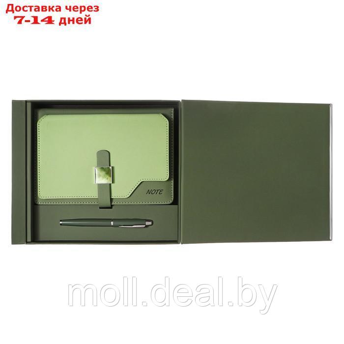 Органайзер на кольцах А6+, 80 листов, кожзам, c хлястиком, линия, с ручкой, в подарочной коробке, зеленый - фото 1 - id-p227079599