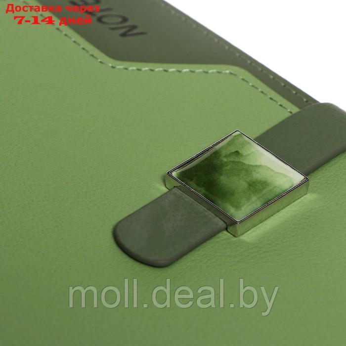 Органайзер на кольцах А6+, 80 листов, кожзам, c хлястиком, линия, с ручкой, в подарочной коробке, зеленый - фото 5 - id-p227079599