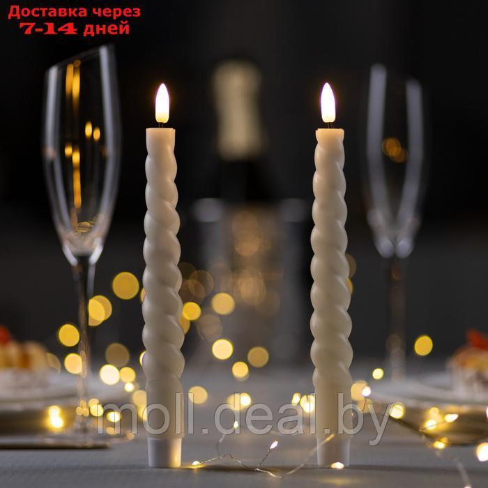 Светодиодная свеча витая белая, 2 × 25 × 2 см, пластик, воск, батарейки АААх2 (не в комплекте), свечение - фото 1 - id-p227088544