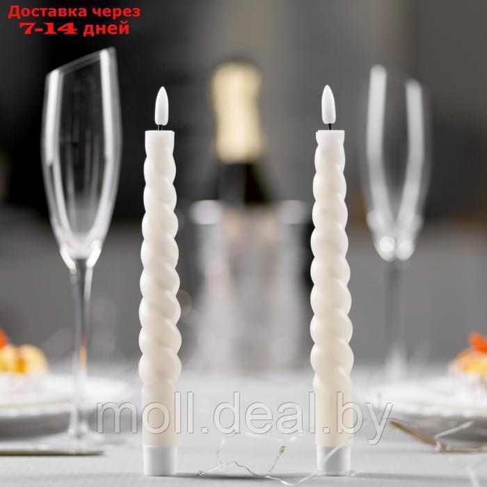 Светодиодная свеча витая белая, 2 × 25 × 2 см, пластик, воск, батарейки АААх2 (не в комплекте), свечение - фото 2 - id-p227088544