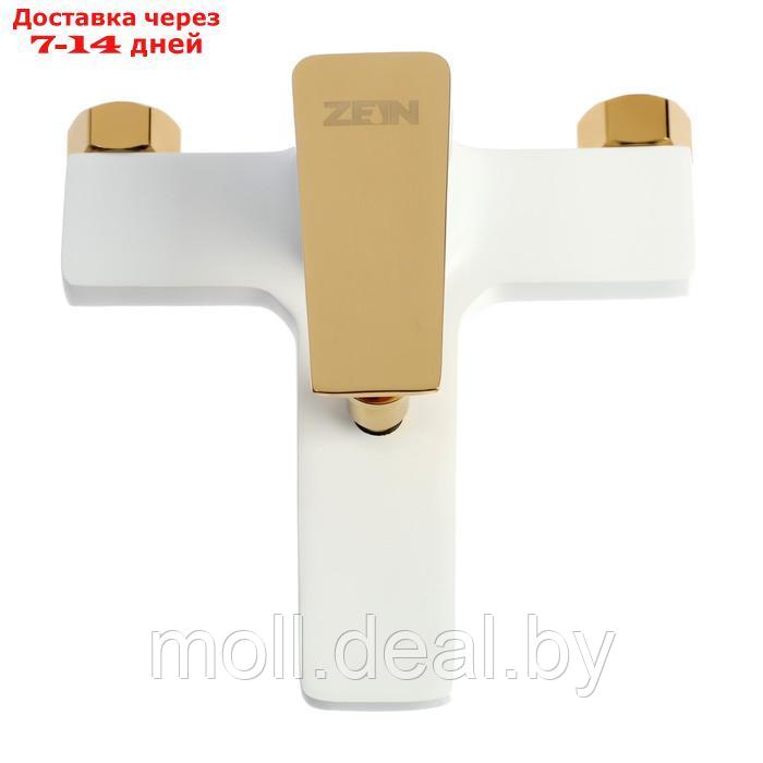 Смеситель для ванны ZEIN Z3891, однорычажный, лейка 3 режима, шланг, держатель, белый/gold - фото 3 - id-p226890305