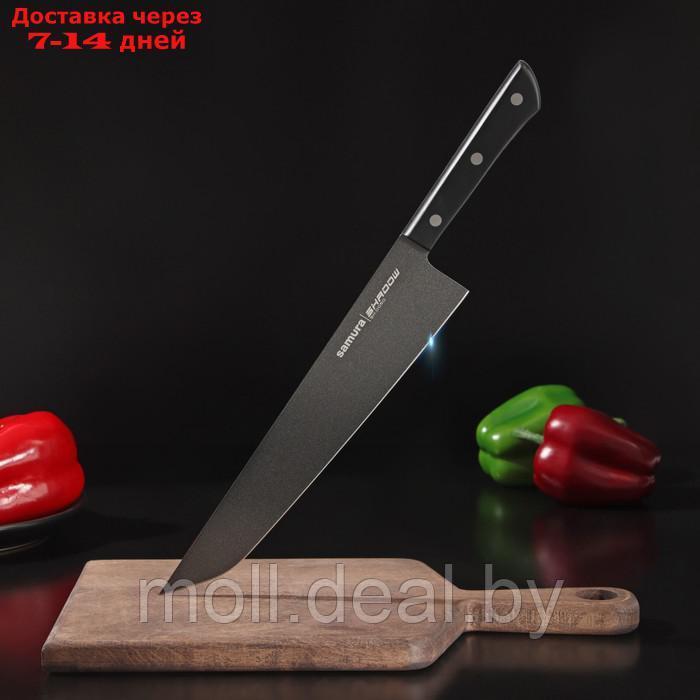 Нож кухонный Samura SHADOW, с покрытием Black-coating, 25 см, шеф, AUS-8 - фото 1 - id-p227106372