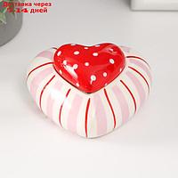 Шкатулка керамика "Красное сердце в горошек, полосатое" 10,2х10х5 см