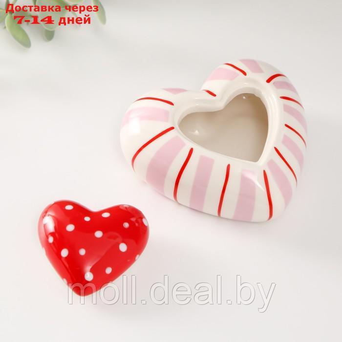 Шкатулка керамика "Красное сердце в горошек, полосатое" 10,2х10х5 см - фото 5 - id-p227075665