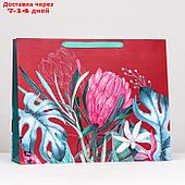 Пакет подарочный "Цветы" красный, 50 х 40 х 15 см